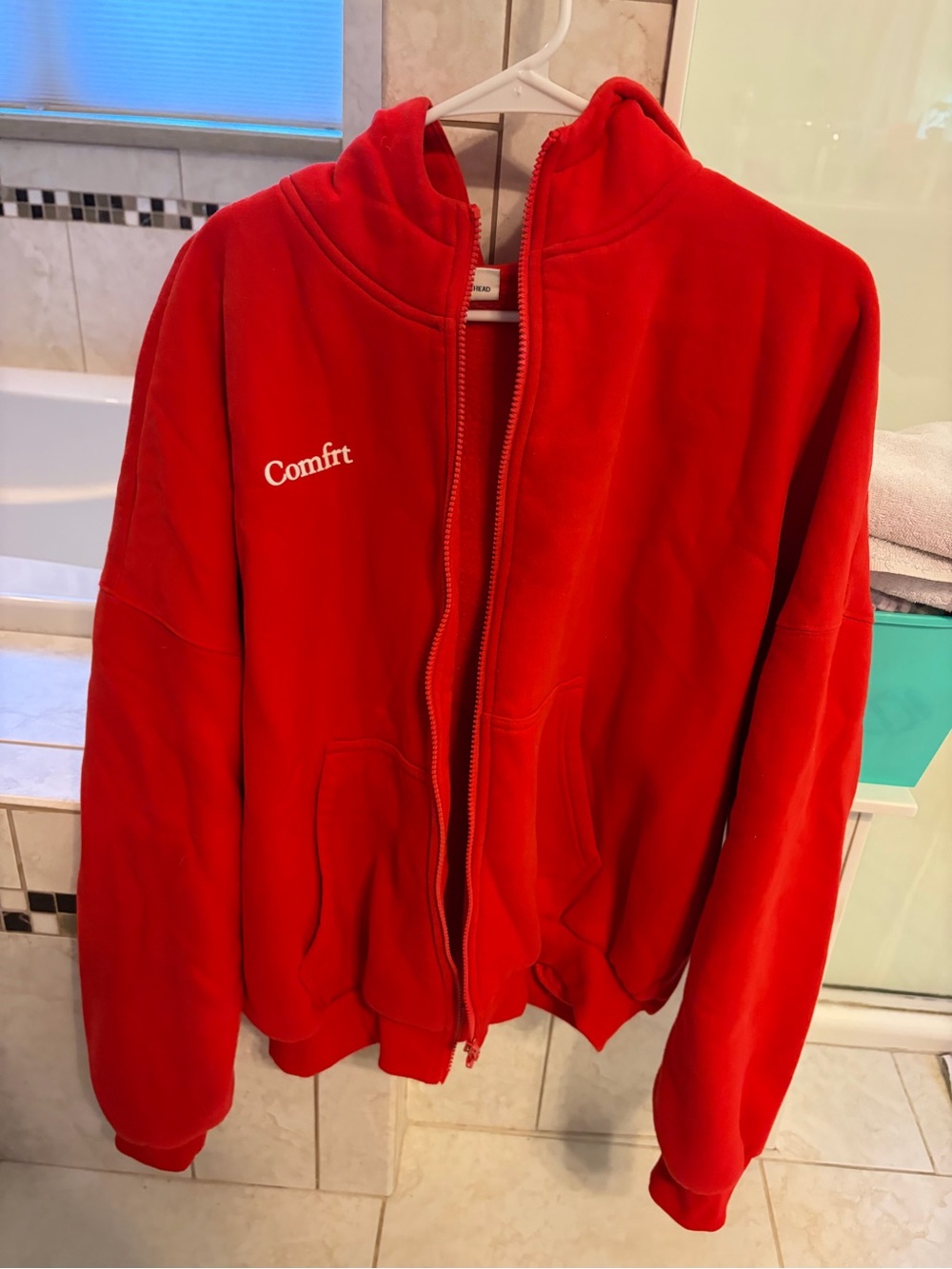 Red 'Comfrt' Zip-Up Fleece hooded Jacket